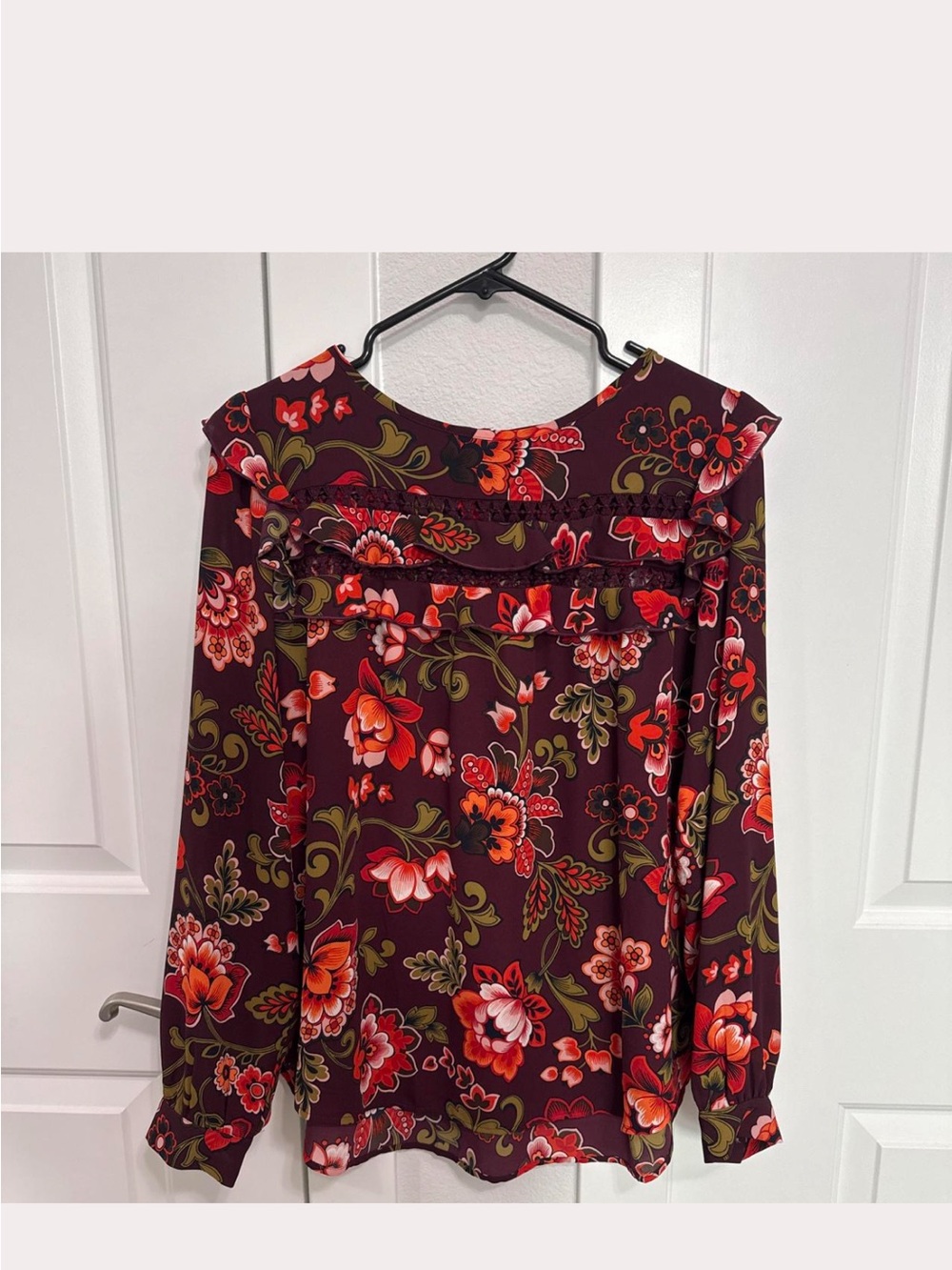 LOFT Burgundy Floral V-Neck Blouse